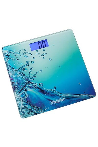 MESKO Cantar din sticla securizata, max 150 Kg, ecran LCD, 1 x CR2032, Albastru