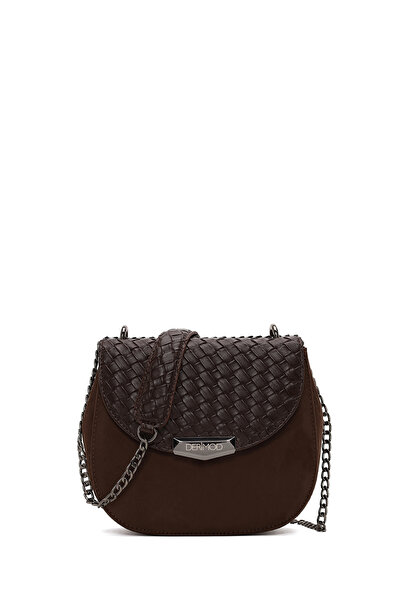 Derimod Women's Brown Chain Long Strap Braided Crossbody Bag Wb500001So