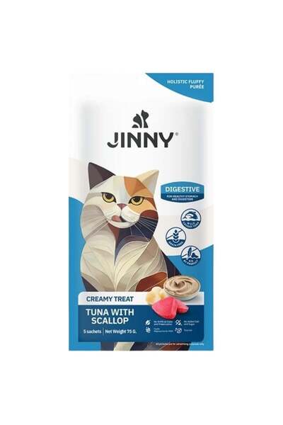 Jinny Creamy Digestive Hasas Sindirim için Ton Balıklı ve Deniz Taraklı Kedi Ödül sı 5x15 gr