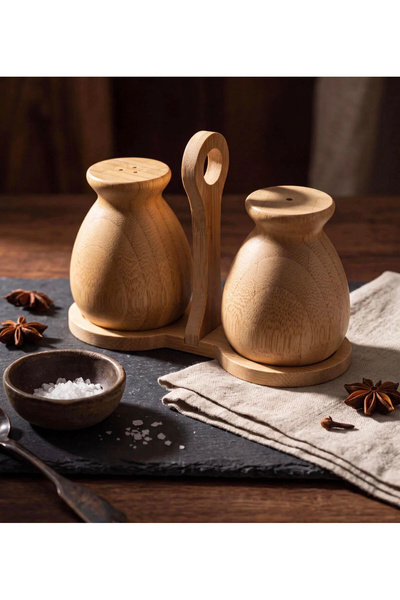 Fiyakalı Ürünler Atölyesi Bamboo Salt and Pepper Shakers - Salt Shaker Set wi...