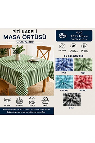 Yuka Zeleni Piti karirani stolnjak spreman za upotrebu 100% PAMUK Stolnjak Pi...