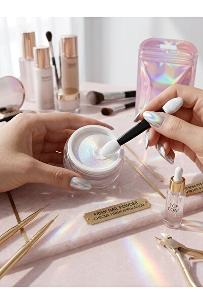 Iridescent Prism Powder - Holografik Krom Efektli Tırnak Pudrası ve Nail Art Ayna Efekti Uygulama Seti⁠