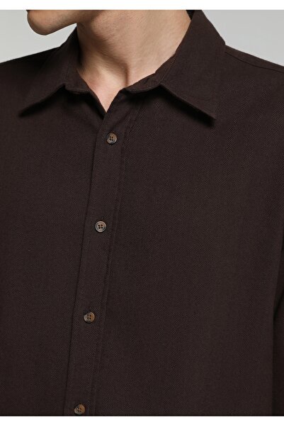 Colin's Regular Fit Shirt Neck Düz Erkek Kahverengi Uzun Kol Gömlek