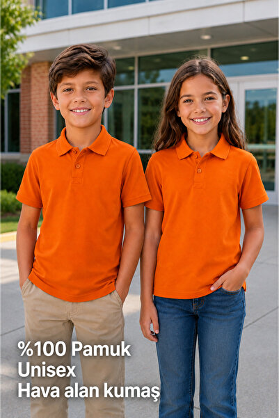 HER ŞEY NOTA www.herseynota.com School Orange Polo Collar 100% Cotton Breatha...