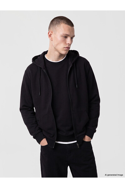 LC Waikiki Peak New Season Black Regular Fit Hooded Men's Zippered Sweatshirt