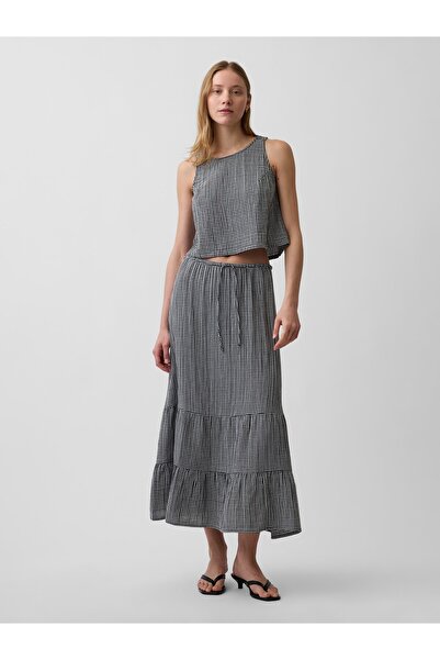 GAP Kadın Siyah Pamuk Gauze Tiered Easy Maxi Etek