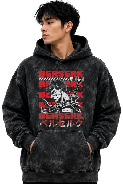 SEVBANO Hanorac cu glugă Berserk Guts Anime, imprimat, unisex, supradimension...