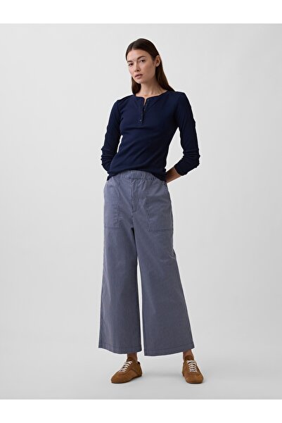 GAP Kadın Mavi High Rise Baskılı Easy Wide-Leg Khaki Pantolon