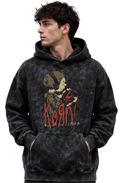 SEVBANO Hanorac cu glugă premium, lavabil, unisex, cu imprimeu Korn Rock Meta...