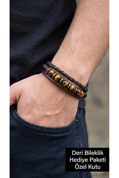 HER ŞEY NOTA www.herseynota.com Belcari Walnut Brown Leather Men's Bracelet -...