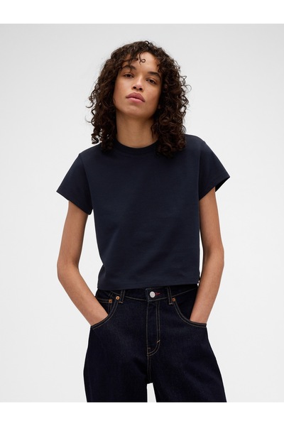 GAP Kadın Lacivert × Victoria Beckham Organik Pamuk Logo Crop T-Shirt