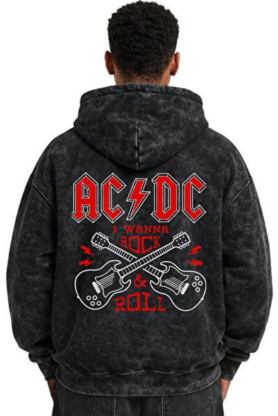 SEVBANO Hanorac cu glugă premium, lavabil, unisex, cu imprimeu AC DC Rock Met...