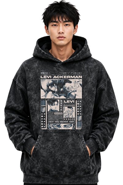 SEVBANO Hanorac premium cu glugă Levi Ackerman Attack On Titan, imprimat cu t...
