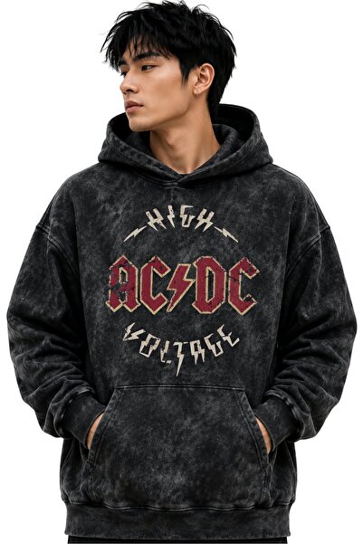 SEVBANO Hanorac cu glugă premium, lavabil, unisex, cu imprimeu AC DC Rock Met...