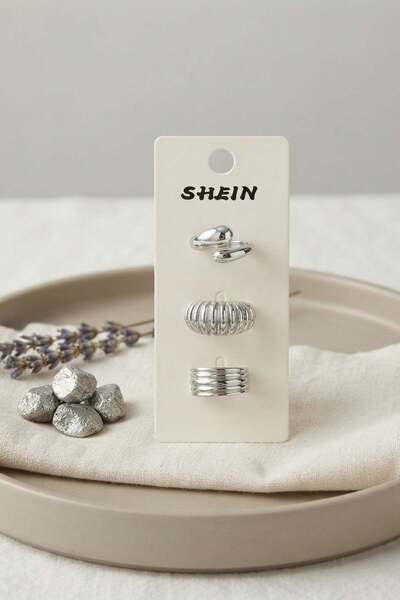 Inure Jewelry Silver Color Brass 3-Piece Vintage Women's Ring Combination Byk...