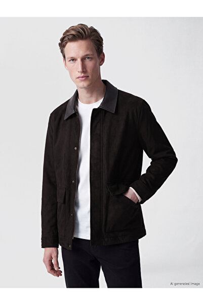 LC Waikiki Vizyon New Season Black Regular Fit Contrast Collar Men's Jacket