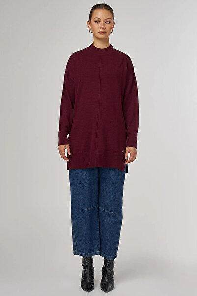 Kayra Sewn Detailed Knitwear Tunic Burgundy