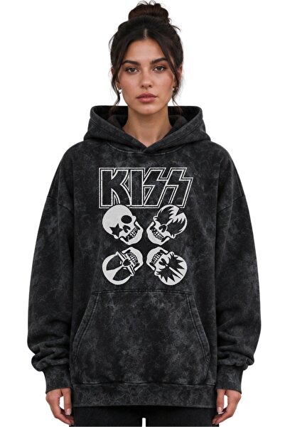 SEVBANO Hanorac cu glugă premium, lavabil, unisex, cu imprimeu Kiss Rock Meta...