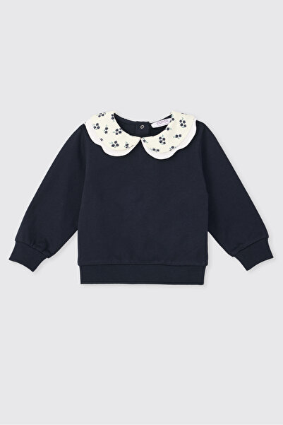 Panço Kız Bebek Yakalı Lacivert Sweatshirt