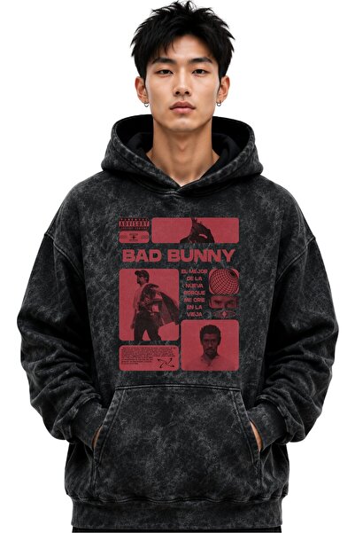 SEVBANO Μπλούζα με κουκούλα Bad Bunny Rapper Singer με στάμπα, Unisex, Oversi...