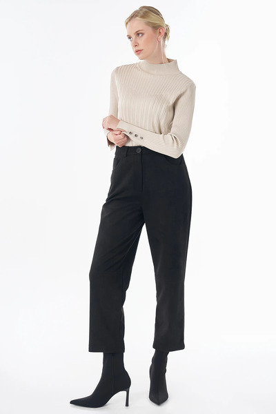 Kayra High Waist Suede Trousers Black