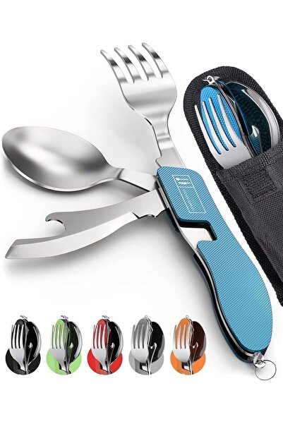 SYOSI 2-Piece 4-in-1 Stainless Steel Camping Folding Cutlery Set Includes Spo...