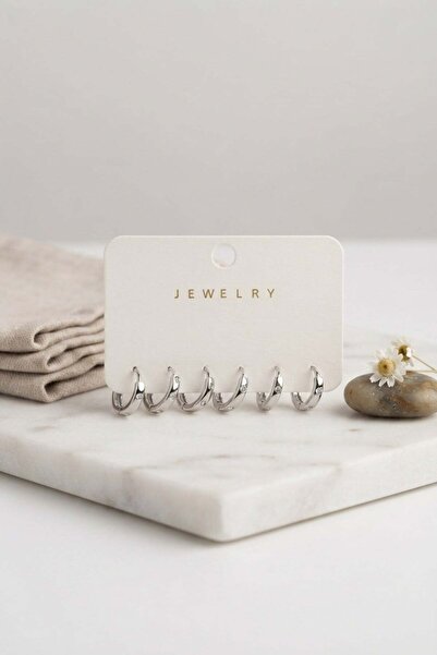 Inure Jewelry Silver Color Brass Zircon Stone Hoop Model 6-Piece Women's Earr...
