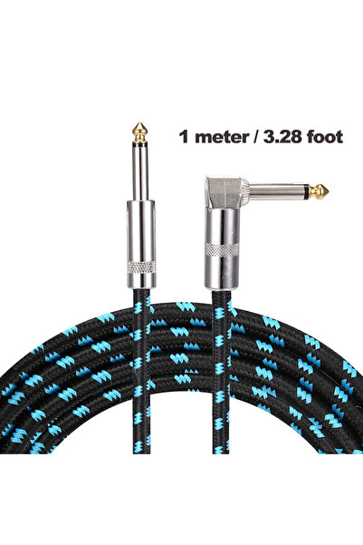 Choice1 كابل صوتي للجيتار الكهربائي أزرق اللون بطول 1 متر، 24AWG، مزود بخاصية...
