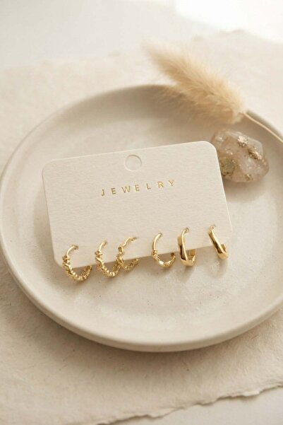 Inure Jewelry Brass Gold Color Zircon Stone Hoop Model 6-Piece Women's Earrin...