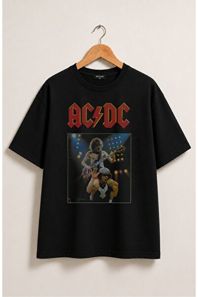 Fuddy Moda Μπλουζάκι Unisex με στάμπα AC-DC, Υπερμεγέθες μπλουζάκι με θέμα τη...