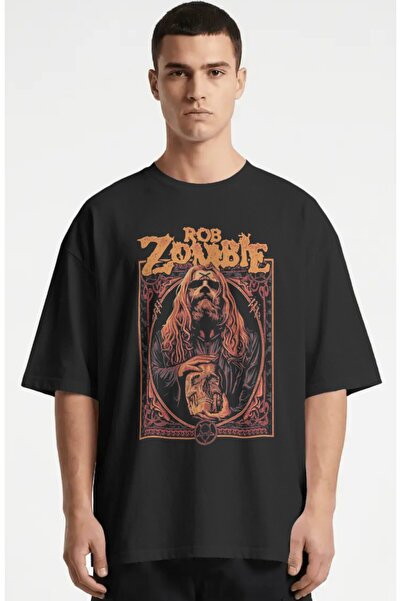 SEVBANO Tricou premium supradimensionat unisex cu imprimeu Rob Zombie Rock Me...