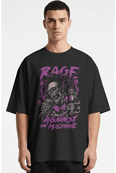 SEVBANO Tricou premium oversize unisex cu imprimeu Rage Against The Machine, ...