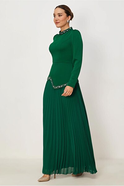 Alvina PİLİSELİ KREP SATEN ABİYE ELBİSE 50540