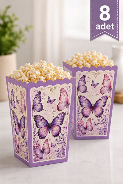 Baloncu Nene Mor Pembe Kelebek Temalı Mısır Kutusu 8’li Set 8x11 cm Kız Çocuk...