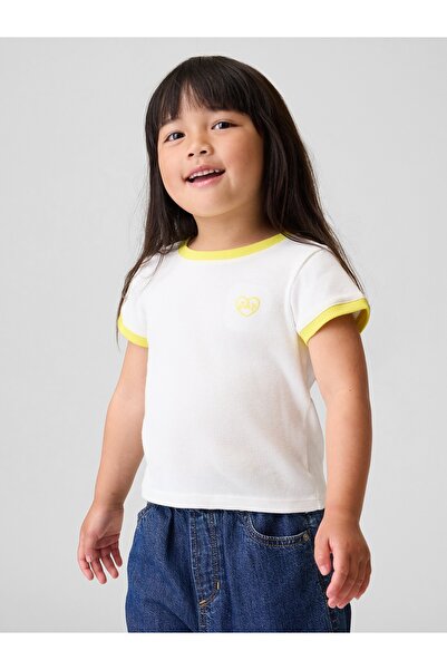 GAP Kız Bebek Beyaz Logo Fitilli Ringer T-Shirt