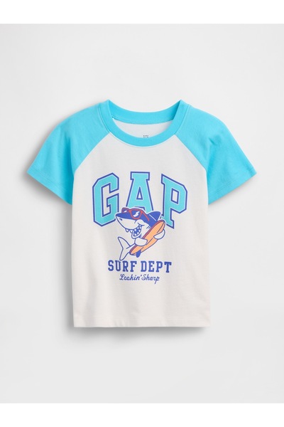 GAP Erkek Bebek Buz Mavisi Colorblock Grafik Baskılı T-Shirt
