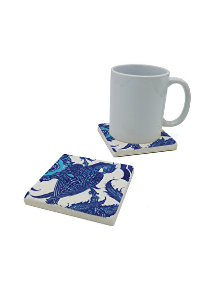 Sadrazam Ottoman Sulu Nüllü Çini-Topkapı Palace Printed Natural Stone Coaster...