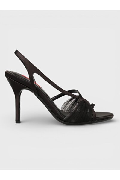 Sadık Yılmaz Women's Summer 11cm Thin Open Heeled Shoes - 574 1118 - Black Satin