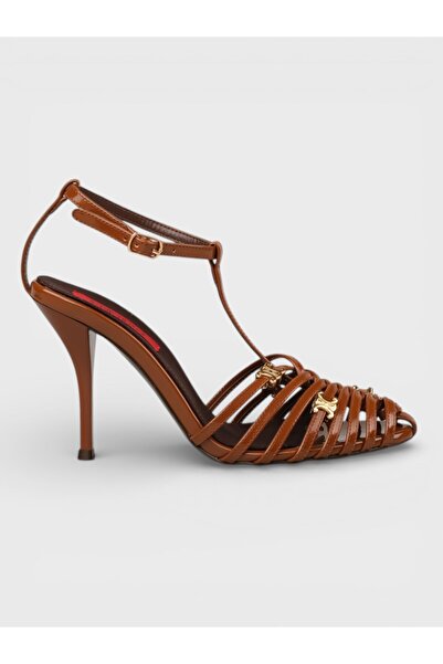 Sadık Yılmaz Women's Summer 11cm Thin Open Heeled Shoes - 574 0801 - Tan Pate...