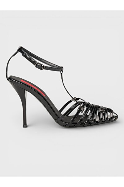 Sadık Yılmaz Women's Summer 11cm Thin Open Heeled Shoes - 574 0801 - Black Pa...