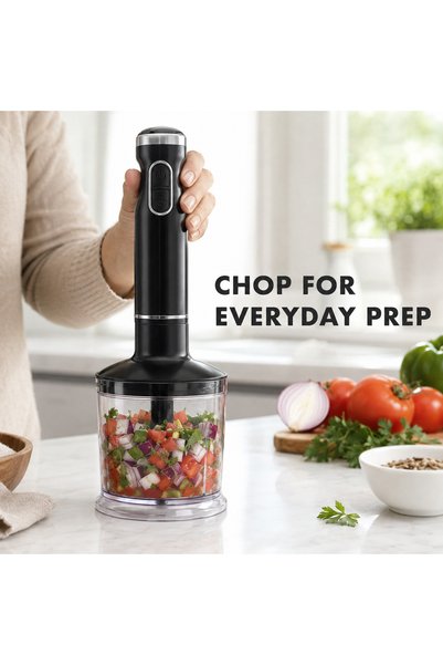 DOMOTEC Blender de mână cu imersie 314B, Set 5 în 1 – Blender, Tocător, Tel și Spumant de lapte