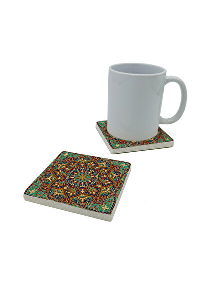 Sadrazam Iranian Pattern Printed Natural Stone Coaster 10X10 Kd-19