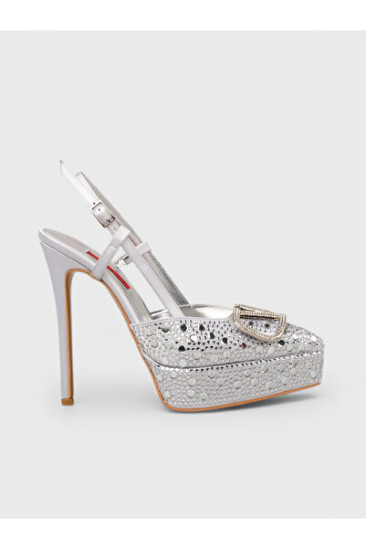 Sadık Yılmaz Women's Summer 15cm Thin Closed Heel Shoes - 574 60 - Silver Satin