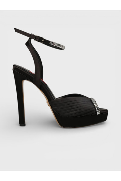 Sadık Yılmaz Women's summer 15cm thin open heel shoes - 574 86 - black satin