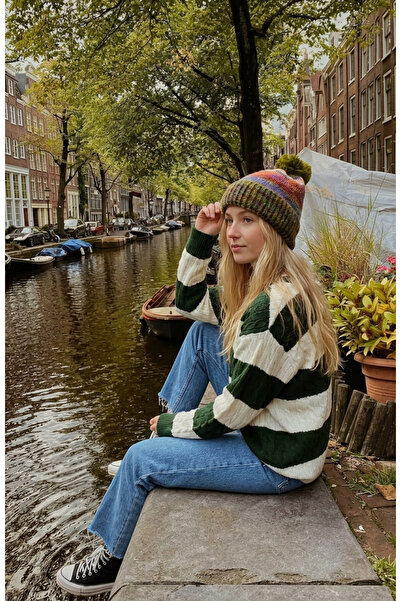 LAGRANZE Norden ™   Pompom Ethnic Patterned Soft Textured Knitted Beanie 2748