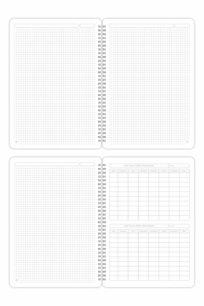 DİVAL A4 Spiral Cardboard Cover Set of 4 Checkered Timetable Notepad School Notebook - Academy Series