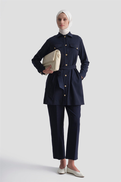 Armine Button detailed striped jacket navy blue