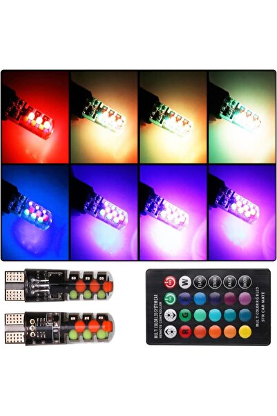 Morvena Picks 2 becuri LED RGB T10 pentru mașină cu telecomandă - Funcție de ...