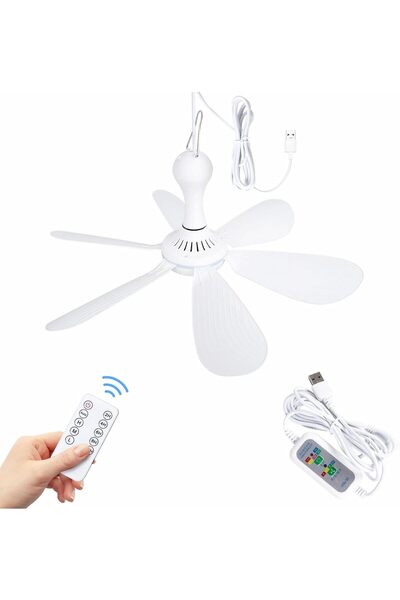 Morvena Picks Ventilator de tavan USB - 6 palete - Silențios, reîncărcabil 5V...