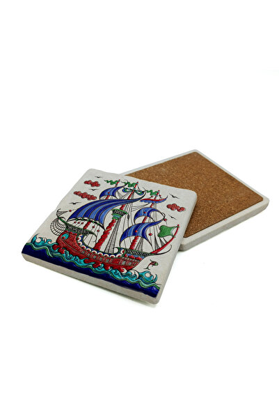 Sadrazam Kalyon Tile Pattern Printed Natural Stone Coaster 10X10 1G-Çinikalyon